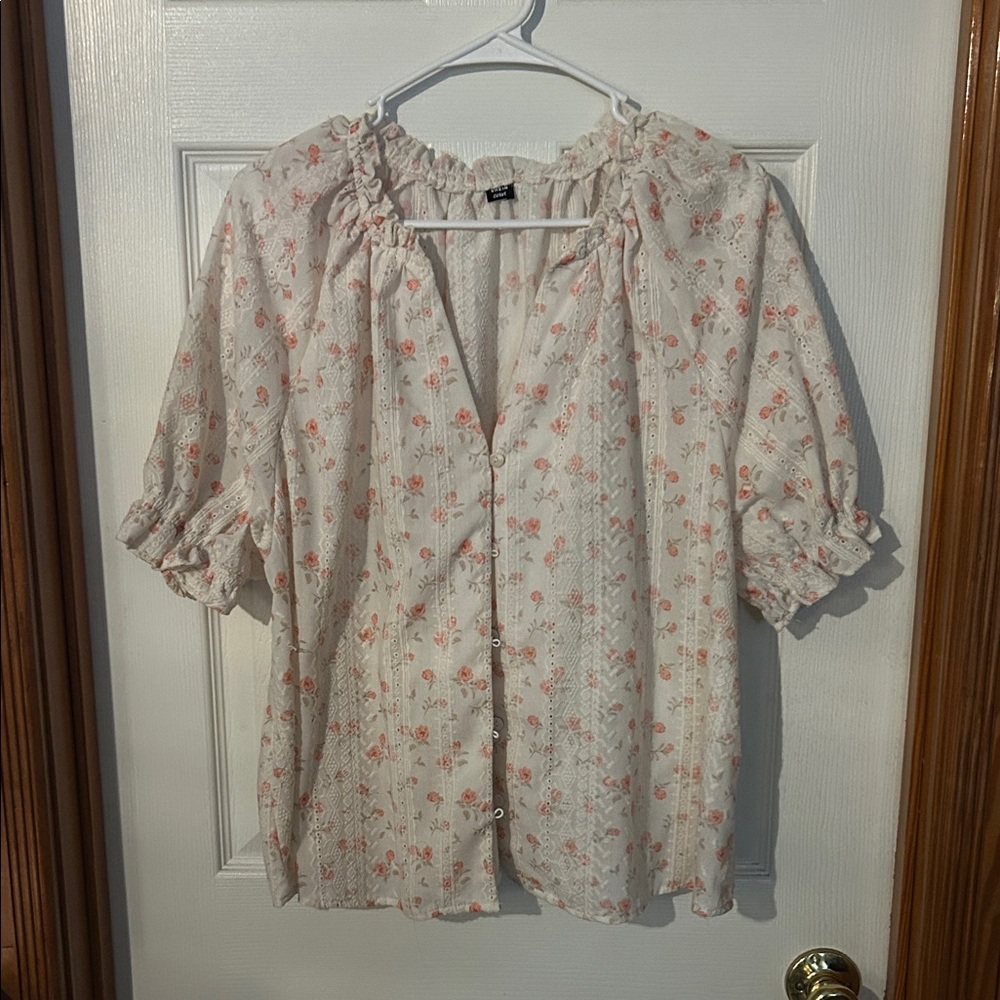 SHEIN White and Pink Floral Blouse